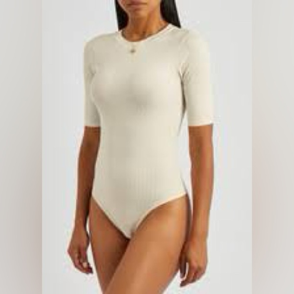 SPANX Cream Short Sleeve Bodysuit